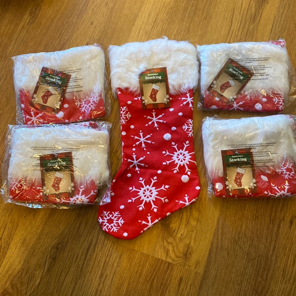 Matching Family Christmas Stockings - Red and White Snowflakes 18” - set of 5